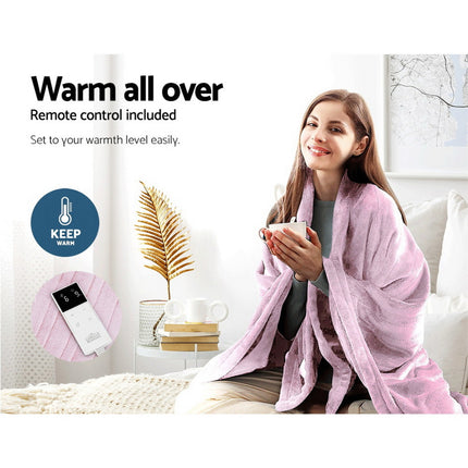 Giselle Electric Throw Rug Heated Blanket Fleece Pink.