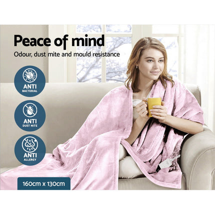 Giselle Electric Throw Rug Heated Blanket Fleece Pink.