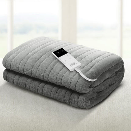 Giselle Bedding Heated Electric Throw Rug Fleece Sunggle Blanket Washable Silver.
