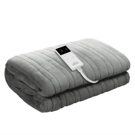 Giselle Bedding Heated Electric Throw Rug Fleece Sunggle Blanket Washable Silver.