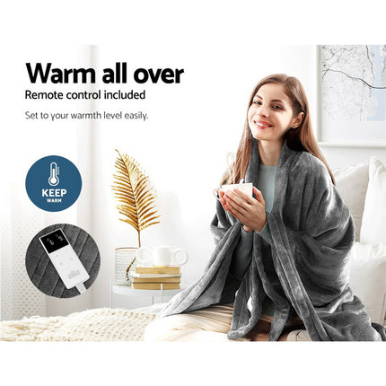 Giselle Bedding Heated Electric Throw Rug Fleece Sunggle Blanket Washable Silver.