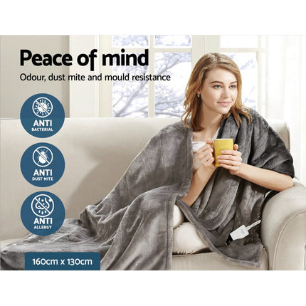 Giselle Bedding Heated Electric Throw Rug Fleece Sunggle Blanket Washable Silver.