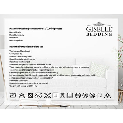 Giselle Bedding Heated Electric Throw Rug Fleece Sunggle Blanket Washable Silver.