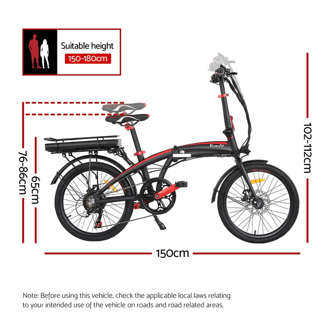 Everfit Folding Electric Bike Urban City Bicycle eBike Rechargeable Battery 250W.