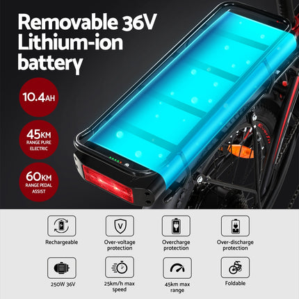 Everfit Folding Electric Bike Urban City Bicycle eBike Rechargeable Battery 250W.
