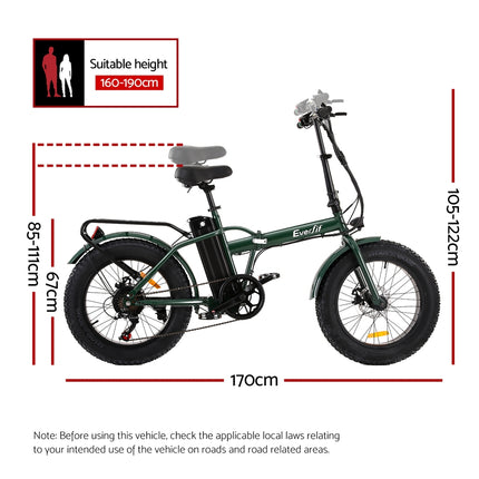 Everfit 20 Inch Folding Electric Bike Urban City Bicycle eBike Rechargeable.
