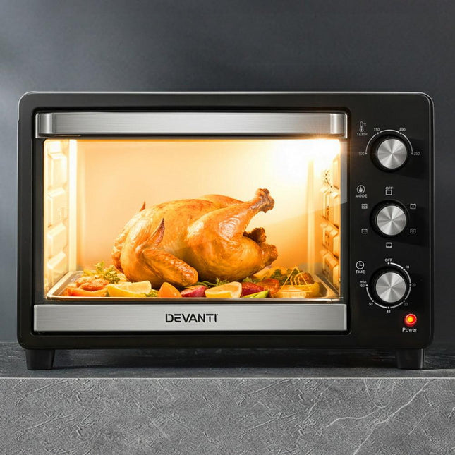 Devanti 30L Convection Oven Electric Fryer Ovens 1600W.