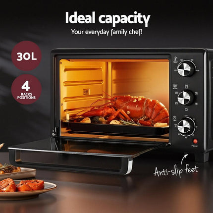 Devanti 30L Convection Oven Electric Fryer Ovens 1600W.