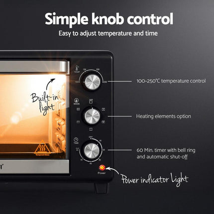 Devanti 30L Convection Oven Electric Fryer Ovens 1600W.