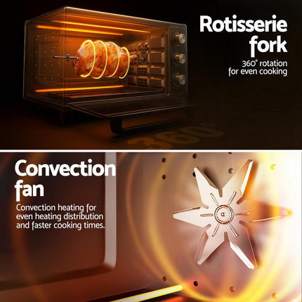 Devanti 30L Convection Oven Electric Fryer Ovens 1600W.