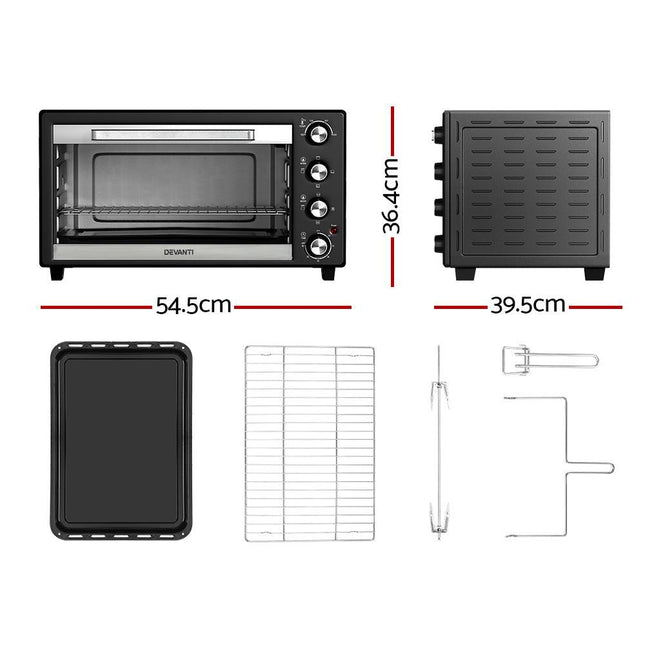 Devanti 45L Convection Oven Electric Fryer Ovens 1800W.