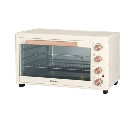 Devanti 60L Convection Oven Electric Fryer Ovens 2000W Cream.