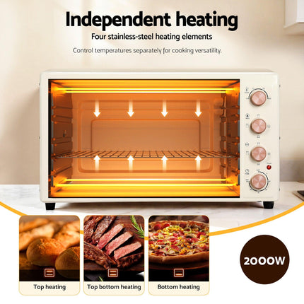 Devanti 60L Convection Oven Electric Fryer Ovens 2000W Cream.