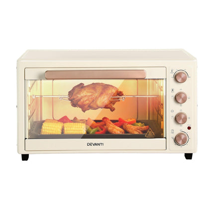 Devanti 60L Convection Oven Electric Fryer Ovens 2000W Cream.