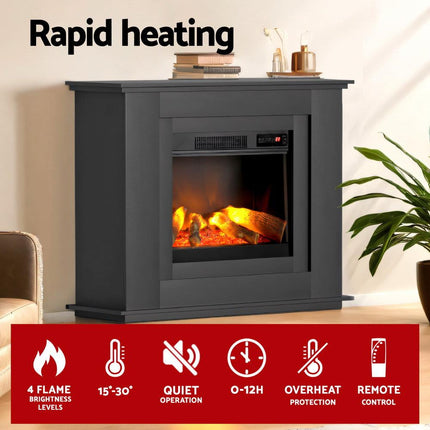Devanti Electric Fireplace Fire Heater 2000W Black.