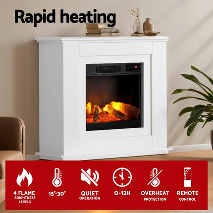 Devanti Electric Fireplace Fire Heater 2000W White.