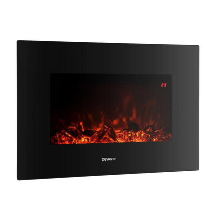 Devanti Electric Fireplace Fire Heater 2000W Black.