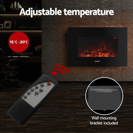 Devanti Electric Fireplace Fire Heater 2000W Black.