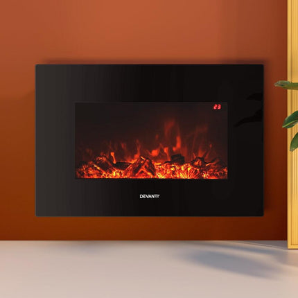 Devanti Electric Fireplace Fire Heater 2000W Black.