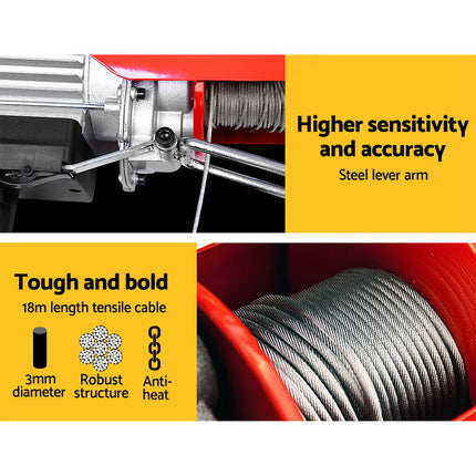 Giantz Electric Hoist Winch 125/250KG Cable 18M Rope Tool Remote Chain Lifting.