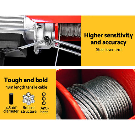 Giantz Electric Hoist Winch 300/600KG Cable 18M Rope Tool Remote Chain Lifting.