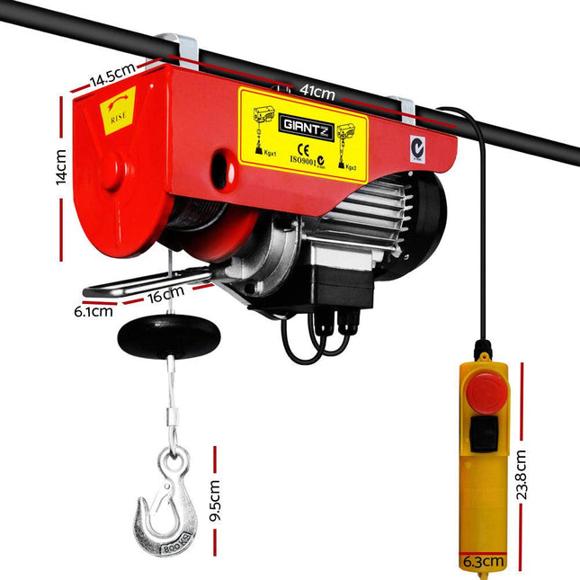Giantz Electric Hoist Winch 400/800KG Cable 20M Rope Tool Remote Chain Lifting.