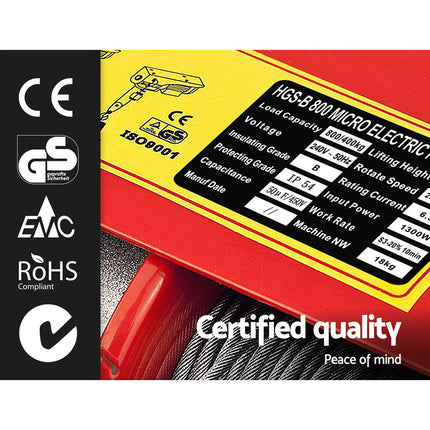 Giantz Electric Hoist Winch 400/800KG Cable 20M Rope Tool Remote Chain Lifting.