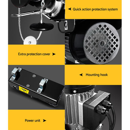 Giantz Electric Hoist Winch 400/800KG Cable 18M Rope Tool Remote Chain Lifting.