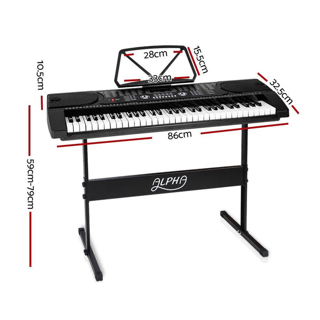 Alpha 61 Keys Electronic Piano Keyboard Digital Electric w/ Stand Beginner Black.