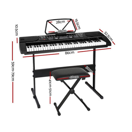 Alpha 61 Keys Electronic Piano Keyboard Digital Electric w/ Stand Stool Black.