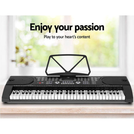 Alpha 61 Keys Electronic Piano Keyboard Digital Electric w/ Stand Stool Black.