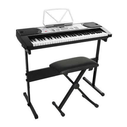 Alpha 61 Keys Electronic Piano Keyboard Digital Electric w/ Stand Stool Silver.