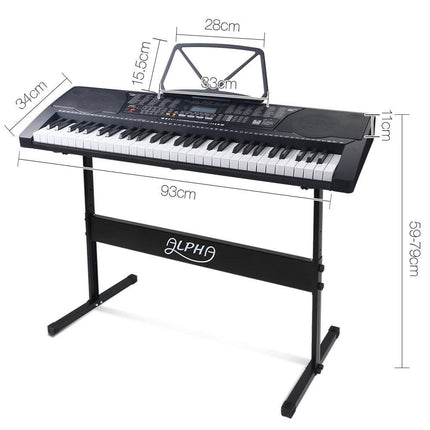 Alpha 61 Keys Electronic Piano Keyboard Digital Electric w/ Stand Lighted Black.