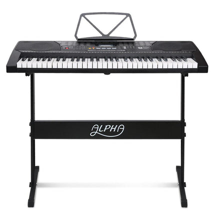 Alpha 61 Keys Electronic Piano Keyboard Digital Electric w/ Stand Lighted Black.