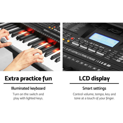 Alpha 61 Keys Electronic Piano Keyboard Digital Electric w/ Stand Lighted Black.
