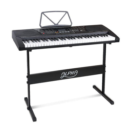 Alpha 61 Keys Electronic Piano Keyboard Digital Electric w/ Stand Lighted Black.
