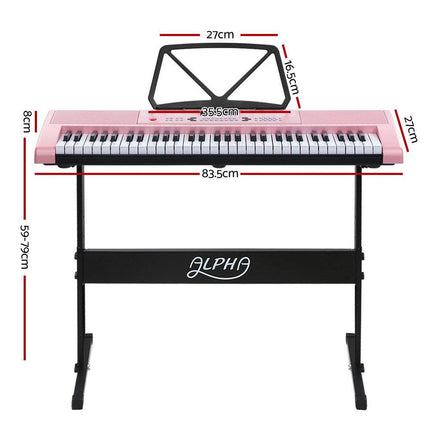 Alpha 61 Keys Electronic Piano Keyboard Digital Electric w/ Stand Lighted Pink.