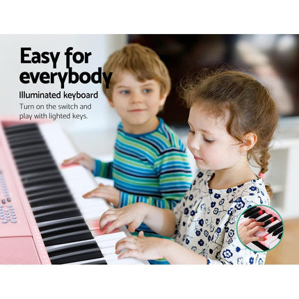 Alpha 61 Keys Electronic Piano Keyboard Digital Electric w/ Stand Lighted Pink.