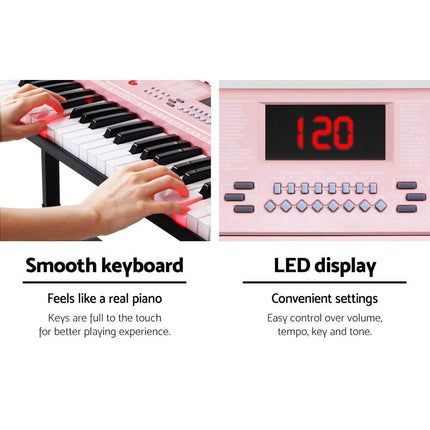 Alpha 61 Keys Electronic Piano Keyboard Digital Electric w/ Stand Lighted Pink.