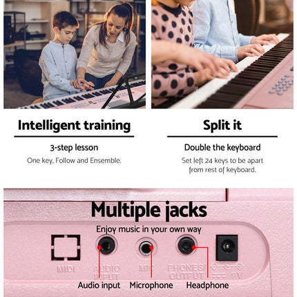 Alpha 61 Keys Electronic Piano Keyboard Digital Electric w/ Stand Lighted Pink.