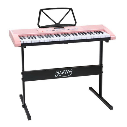 Alpha 61 Keys Electronic Piano Keyboard Digital Electric w/ Stand Lighted Pink.