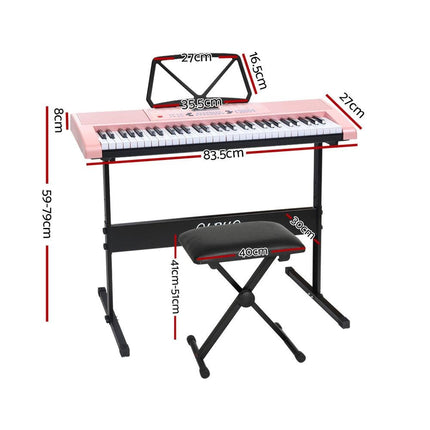 Alpha 61 Keys Electronic Piano Keyboard Digital Electric w/ Stand Stool Pink.