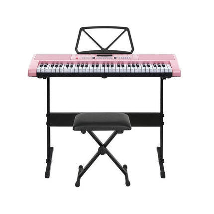 Alpha 61 Keys Electronic Piano Keyboard Digital Electric w/ Stand Stool Pink.