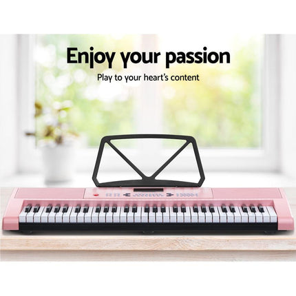 Alpha 61 Keys Electronic Piano Keyboard Digital Electric w/ Stand Stool Pink.