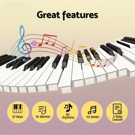 Alpha 37-Key Digital Piano Keyboard for Kids Beginners Electronic Keyboard Piano Gift Pink.