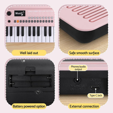 Alpha 37-Key Digital Piano Keyboard for Kids Beginners Electronic Keyboard Piano Gift Pink.