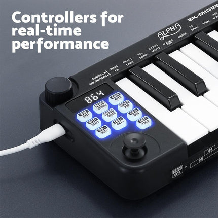 Alpha 25-Key MIDI Keyboard Controller Portable USB Laptop Black.