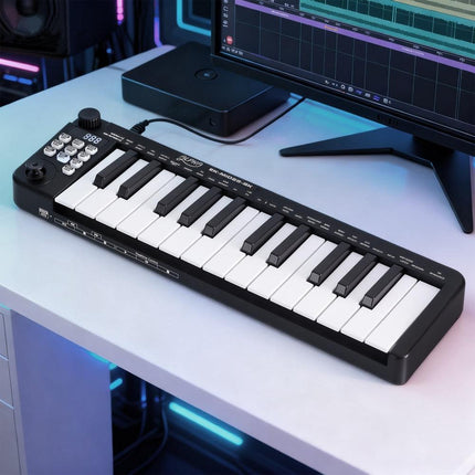 Alpha 25-Key MIDI Keyboard Controller Portable USB Laptop Black.