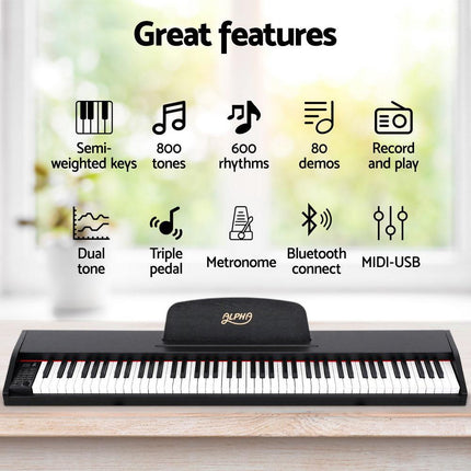 Alpha 88 Keys Digital Piano Keyboard Electronic w/ Stand.