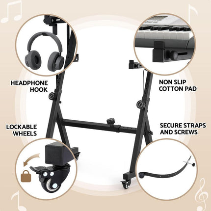 Alpha Heavy Duty Adjustable Piano Stand with Lockable Wheels Z-Stand Black.